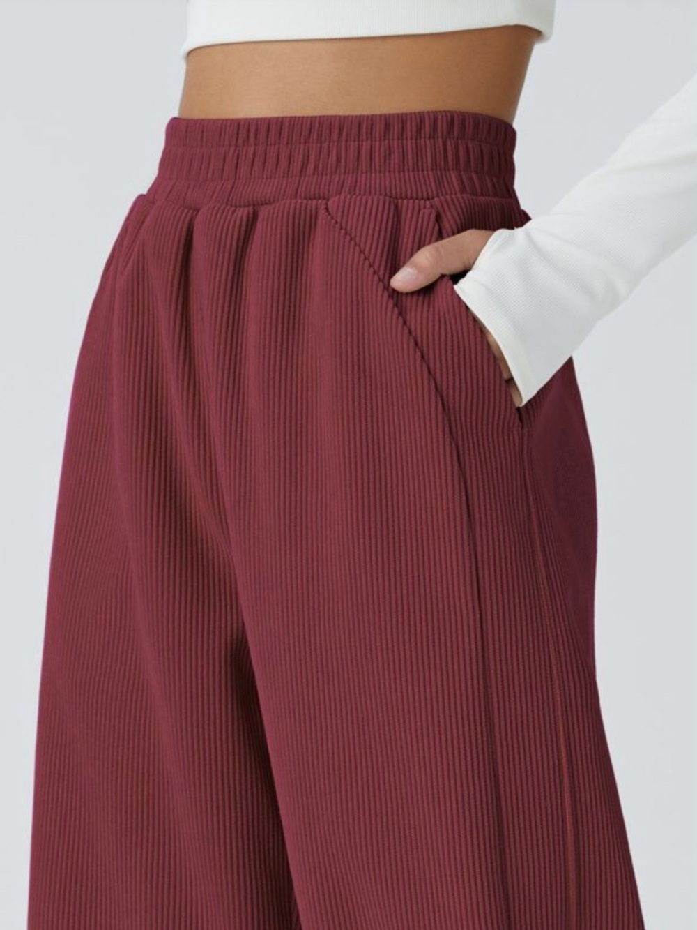 HALARA High Waisted Pocket Straight Leg Mop Corduroy Casual Pants